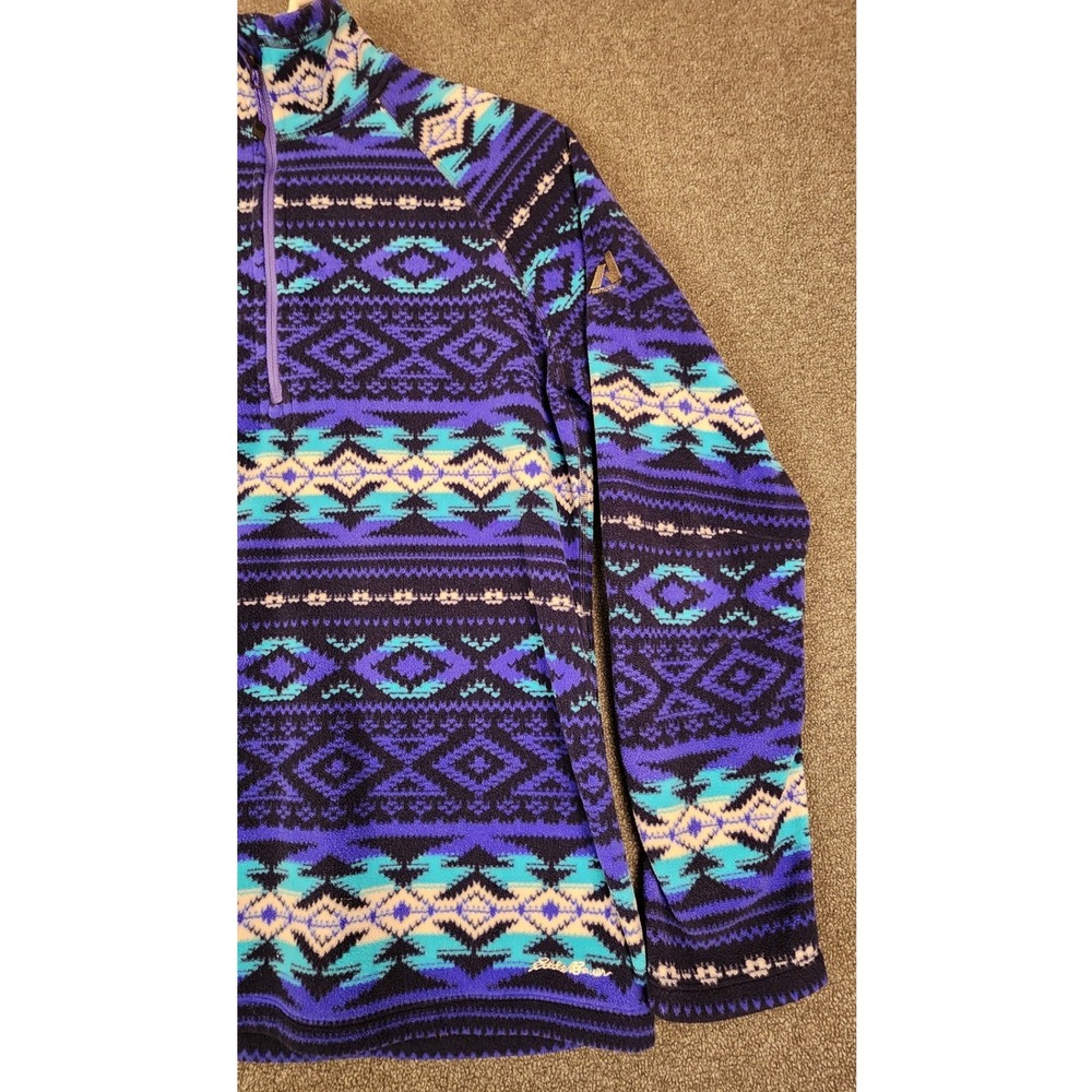 Eddie Bauer First Ascent Fleece Pullover‎ Aztec Tribal Print Purple Blue L - Picture 2 of 11